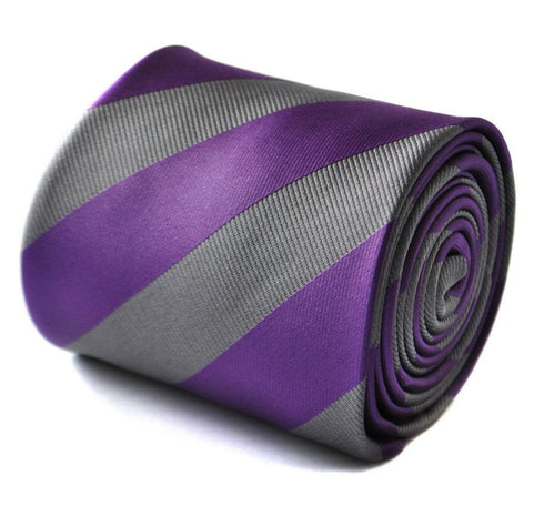 cadbury purple and silver barber striped tie